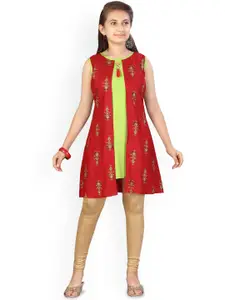 BAESD Girls Ethnic Motifs Printed Cotton Round Neck A-Line Kurta