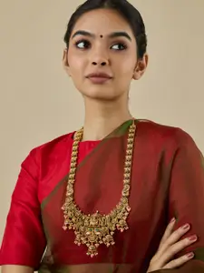 Kushal's Fashion Jewellery Gold-Plated Stone Studded & Beaded Antique Necklace