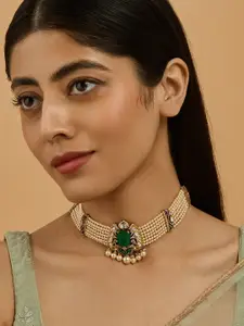 Kushal's Fashion Jewellery Embellished Bridal Victorian-Plated Kundan &  Statement Necklace