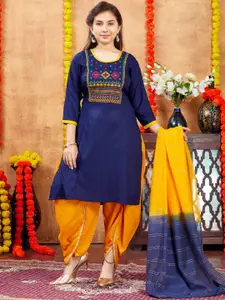 BAESD Girls Geometric Embroiderd Cotton Round Neck A-Line Kurta