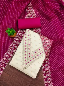 HMP Fashion Floral Embroidered Sequinned Jacquard Chanderi Unstitched Dress Material