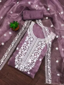 HMP Fashion Floral Embroidered Organza Silk Unstitched Dress Material