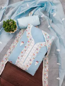 HMP Fashion Floral Embroidered Chanderi Unstitched Dress Material