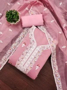 HMP Fashion Floral Embroidered Chanderi Unstitched Dress Material