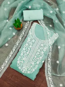 HMP Fashion Floral Embroidered Organza Silk Unstitched Dress Material