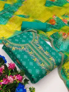 HMP Fashion Bandhani Printed Sequinned Jacquard Chanderi Unstitched Dress Material