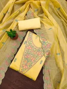 HMP Fashion Floral Embroidered Chanderi Unstitched Dress Material