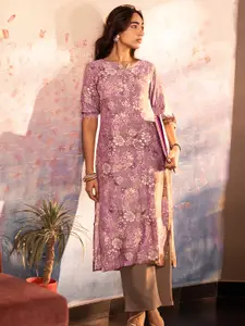 Libas Floral Printed Notch Neck Kurta