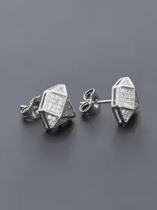 Peora Silver-Plated Cubic Zirconia Studded Diamond Shaped Studs