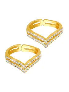 Peora Gold-Plated Cubic Zirconia Stone Studded Adjustable Bichiya Toe Rings