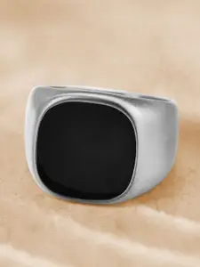 Peora Men Silver-Plated Stainless Steel Stone Studded Fancy Signet Finger Ring