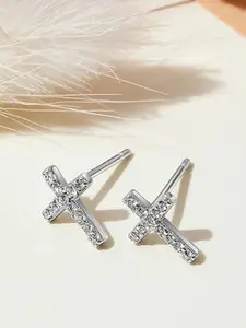 Peora Silver-Plated Cubic Zirconia Studded Geometric Shaped Studs