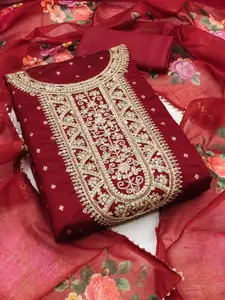 HMP Fashion Floral Embroidered Sequinned Jacquard Chanderi Unstitched Dress Material