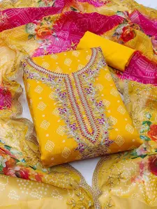 HMP Fashion Bandhani Printed Sequinned Jacquard Chanderi Unstitched Dress Material