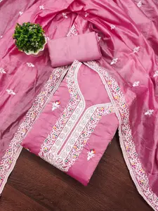 HMP Fashion Floral Embroidered Jacquard Chanderi Unstitched Dress Material