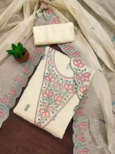 HMP Fashion Floral Embroidered Jacquard Chanderi Unstitched Dress Material