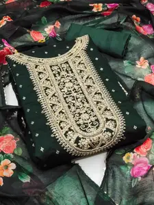 HMP Fashion Floral Embroidered Sequinned Jacquard Chanderi Unstitched Dress Material