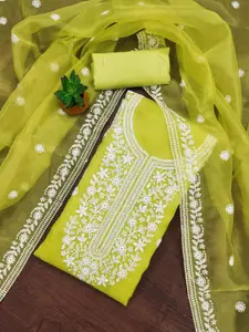 HMP Fashion Floral Embroidered Organza Silk Unstitched Dress Material