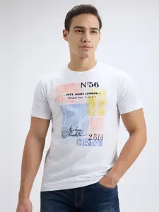 Pepe Jeans Men Graphic Printed Round Neck Cotton Slim Fit T-shirt