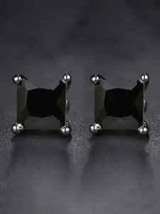 Peora Silver-Plated Black Stone Studded Square Shaped Studs
