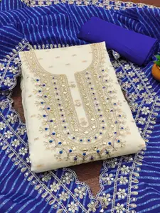 HMP Fashion Floral Embroidered Sequinned Jacquard Chanderi Unstitched Dress Material