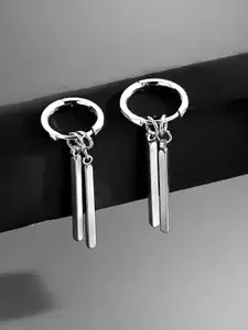 Peora Stainless Steel Silver-Plated Contemporary Shaped Drop Earrings