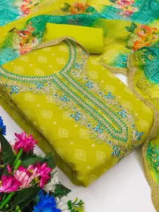 HMP Fashion Bandhani Printed Sequinned Jacquard Chanderi Unstitched Dress Material