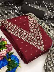HMP Fashion Floral Embroidered Sequinned Jacquard Chanderi Unstitched Dress Material