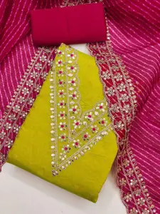 HMP Fashion Floral Embroidered Sequinned Jacquard Chanderi Unstitched Dress Material