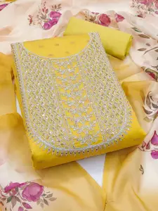 HMP Fashion Floral Embroidered Sequinned Jacquard Chanderi Unstitched Dress Material