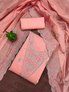 HMP Fashion Floral Embroidered Chanderi Unstitched Dress Material