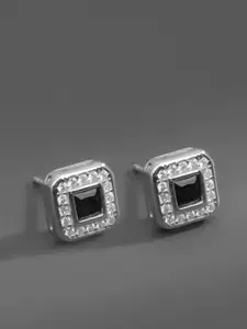 Peora Silver-Plated Artificial Stones Studded Square Shaped Stud
