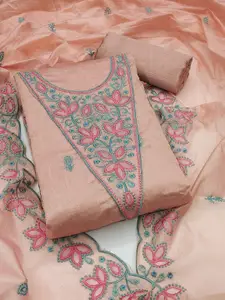 HMP Fashion Floral Embroidered Chanderi Unstitched Dress Material