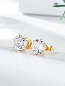 Peora Gold-Plated Cubic Zirconia Studded Circular Shaped Studs Earrings