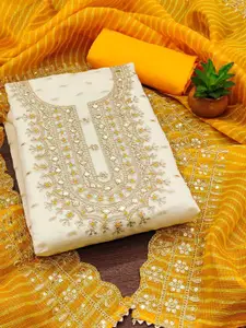 HMP Fashion Floral Embroidered Sequinned Jacquard Chanderi Unstitched Dress Material