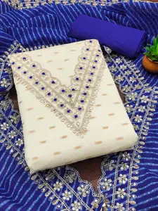 HMP Fashion Floral Embroidered Sequinned Jacquard Chanderi Unstitched Dress Material