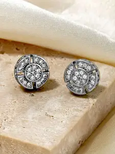 Peora Cubic Zirconia Silver-Plated Artificial Stones Studded  Circular Shaped Stud