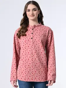 BAESD Floral Printed Mandarin Collar Wool Straight Kurti