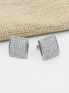 Peora Silver-Plated Cubic Zirconia Studded Square Shaped Studs