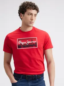 Pepe Jeans Men Graphic Printed Round Neck Cotton Slim Fit T-shirt