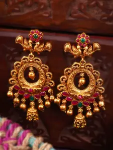 Adwitiya Collection 24CT Gold-Plated Artificial Stones Studded Classic Chandbalis