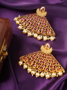 Adwitiya Collection 24k Gold-Plated  Stone Studded Contemporary Shaped Drop Earrings