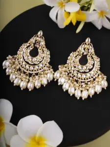 Adwitiya Collection Gold-Plated Artificical Stones Studded & Beaded Classic Drop Earrings