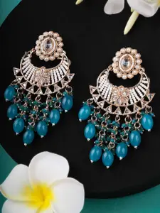 Adwitiya Collection Gold-Plated Stone Studed And Beaded Crescent Shaped Drop Earrings