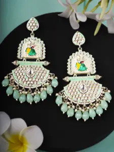 Adwitiya Collection Gold-Plated Stones Studded & Beaded Classic Drop Earrings