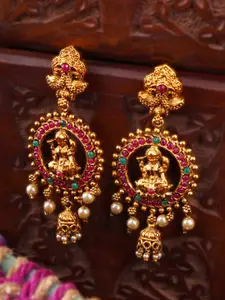 Adwitiya Collection Gold-Plated Goddess Laxmi Stones Studded Classic Shaped Drop Earrings