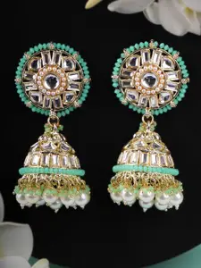 Adwitiya Collection Gold-Plated Artificical Stones Studded & Beaded Dome Shaped Jhumkas