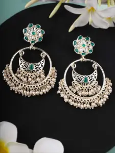 Adwitiya Collection Gold-Plated Artificial Stones Studed And Beaded Circular Drop Earrings