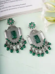 Adwitiya Collection Silver-Plated Artificial Stones Studded & Beaded Classic Drop Earrings
