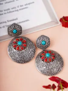 Adwitiya Collection Silver-Plated Stones Studded Classic Drop Earrings